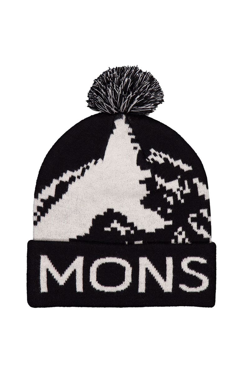 Mons Royale Mtn Pixel Merino Pom Pom Beanie, Main, color, Black/White