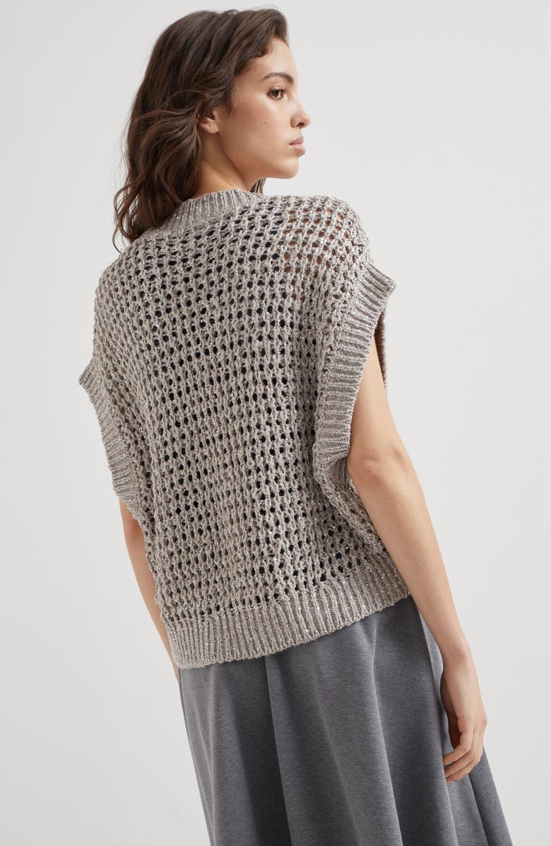 Brunello Cucinelli Silk and linen rustic dazzling net sweater, Alternate, color, 