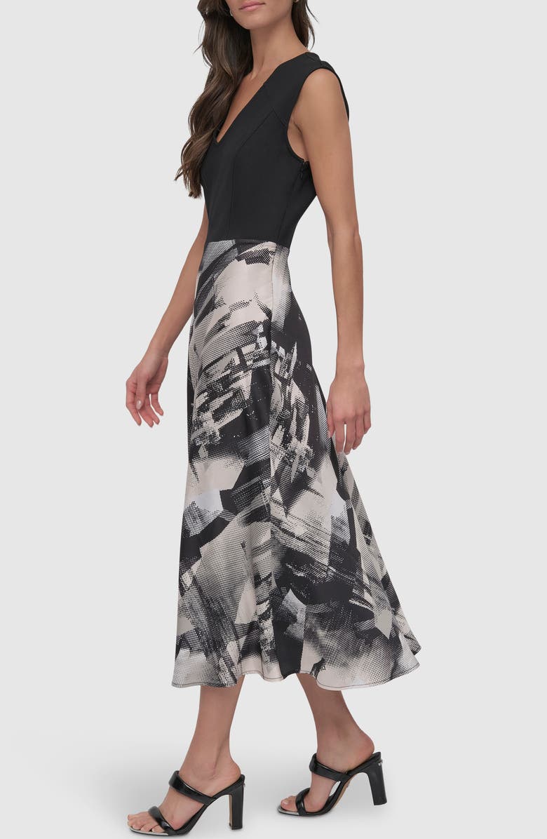 DKNY Mixed Media Dress, Alternate, color, Black Skyline