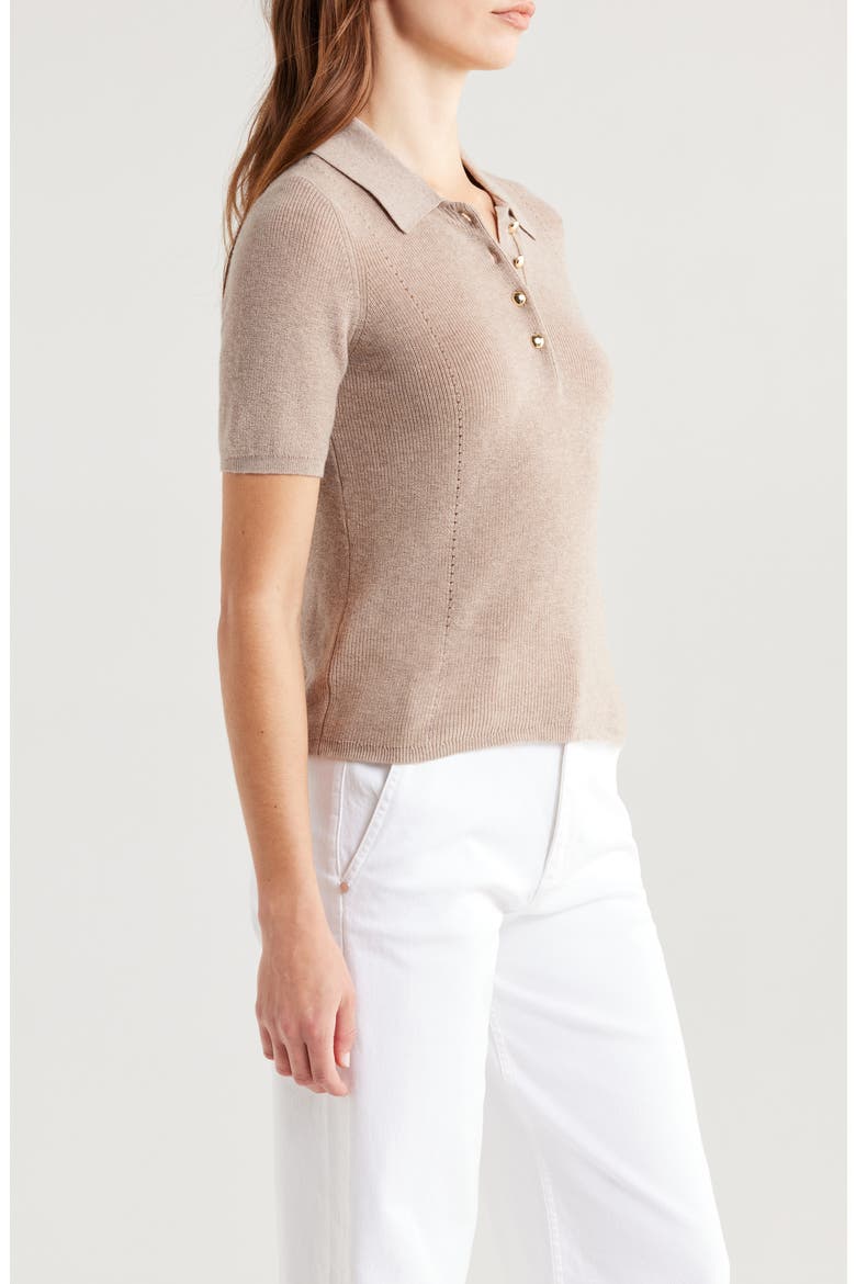 Darcey Cotton & Cashmere Polo Sweater, Alternate, color, DARK TAUPE