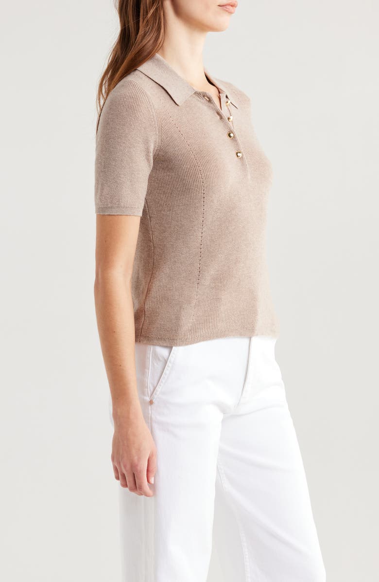rag & bone Darcey Cotton & Cashmere Polo Sweater, Alternate, color, Dark Taupe