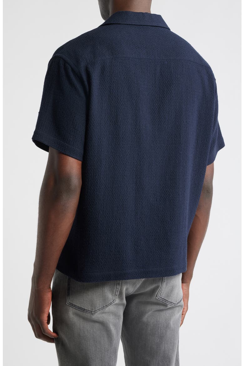 Open Weave Short Sleeve Cotton Blend Button-Up Shirt, Alternate, color, DARK NAVY