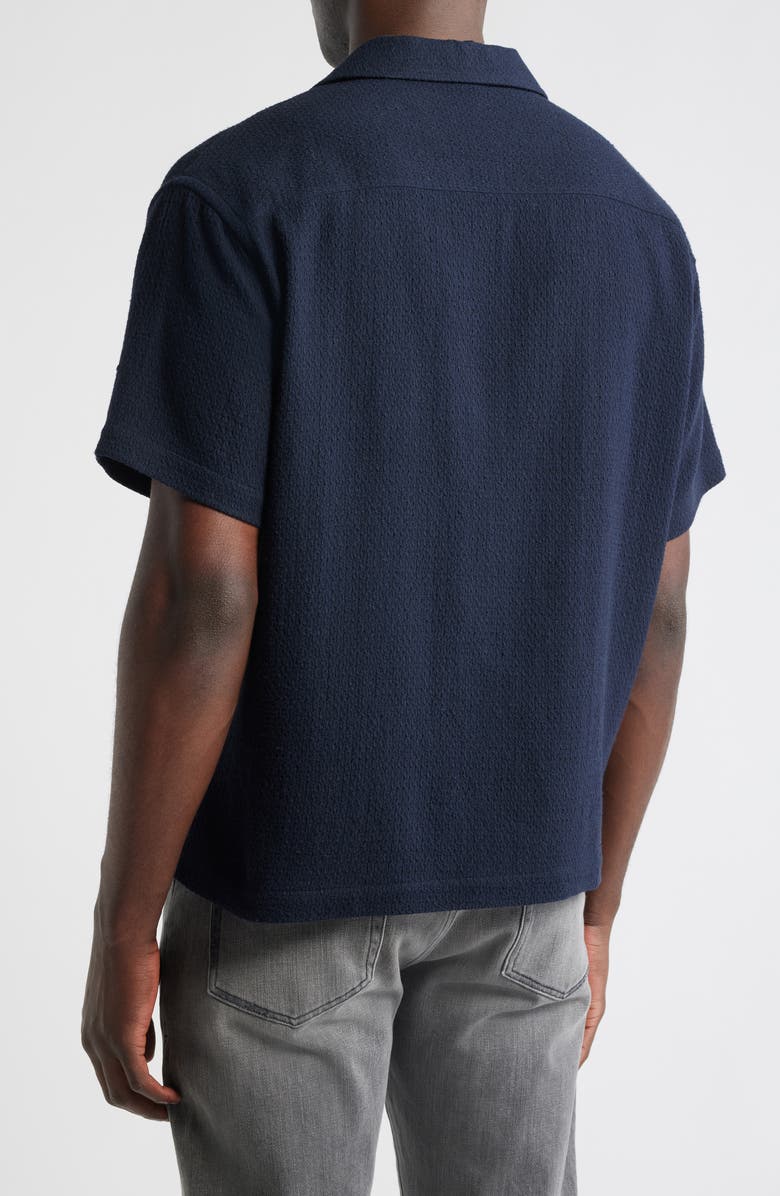 FRAME Open Weave Short Sleeve Cotton Blend Button-Up Shirt, Alternate, color, Dark Navy