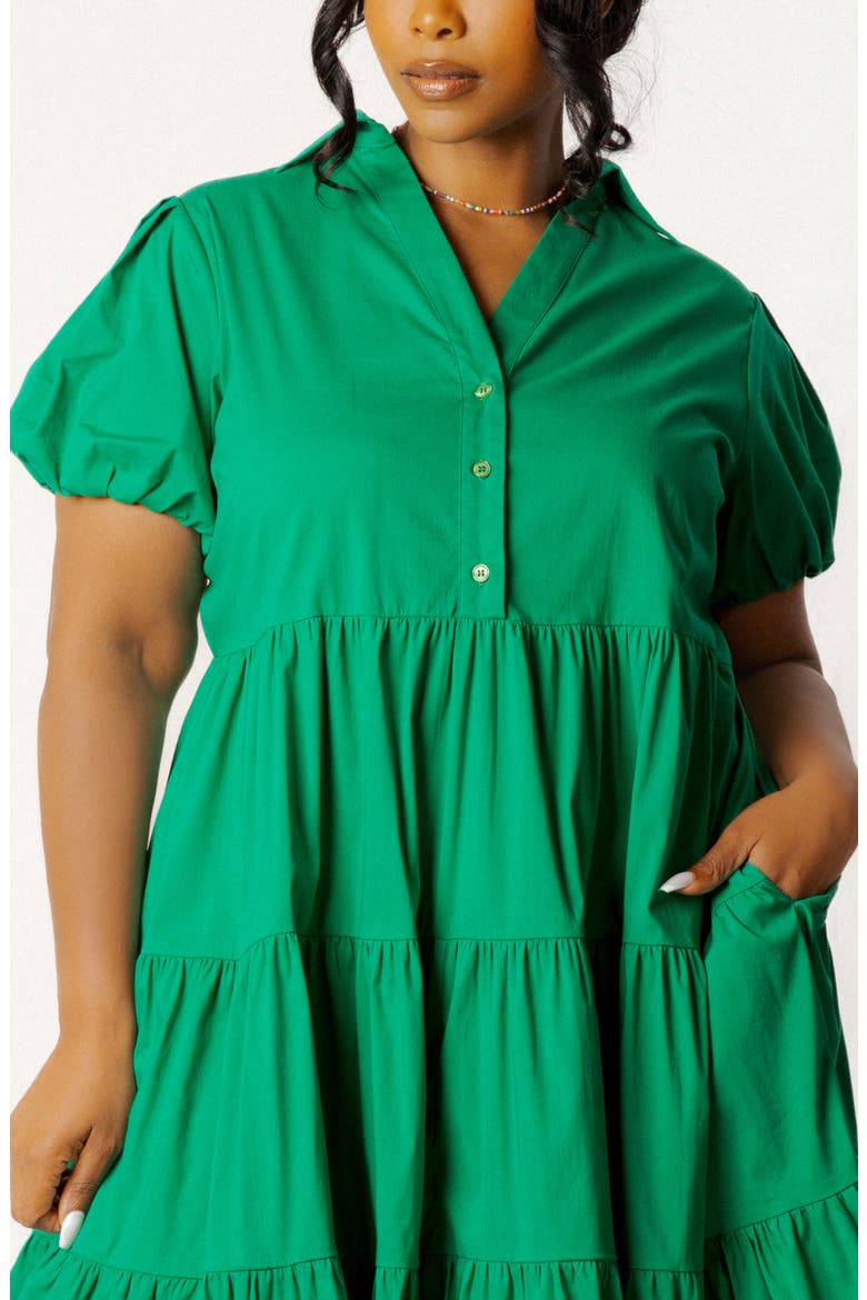Puff Sleeve Tiered Dress, Alternate, color, GREEN