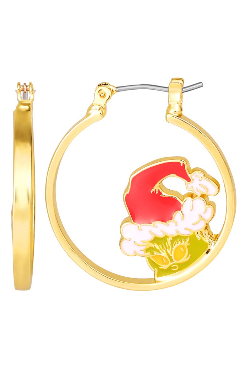 The Grinch Earrings for Women Official License, Mismatched Hoops, Alternate, color, Gold