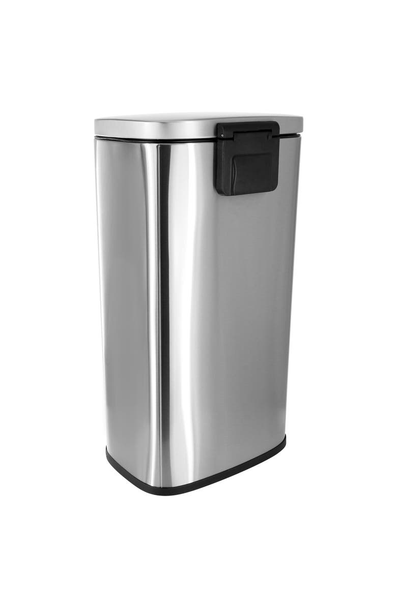Elama 2 piece 8 Gallon Each 30 Liter Rectangular Stainless Steel Twin Step Trash Bins with Slow Close Mechanism, Alternate, color, Silver