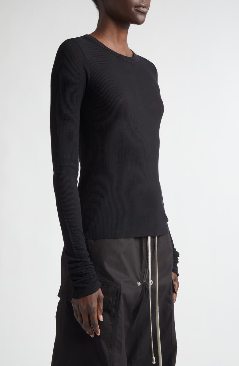 Rick Owens Crop Rib Long Sleeve T-Shirt, Alternate, color, Black
