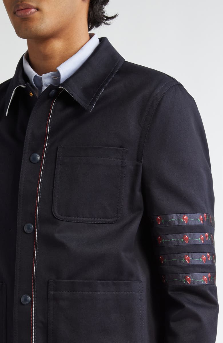 Thom Browne Rose Embroidered 4-Bar Cotton Shirt Jacket, Alternate, color, 