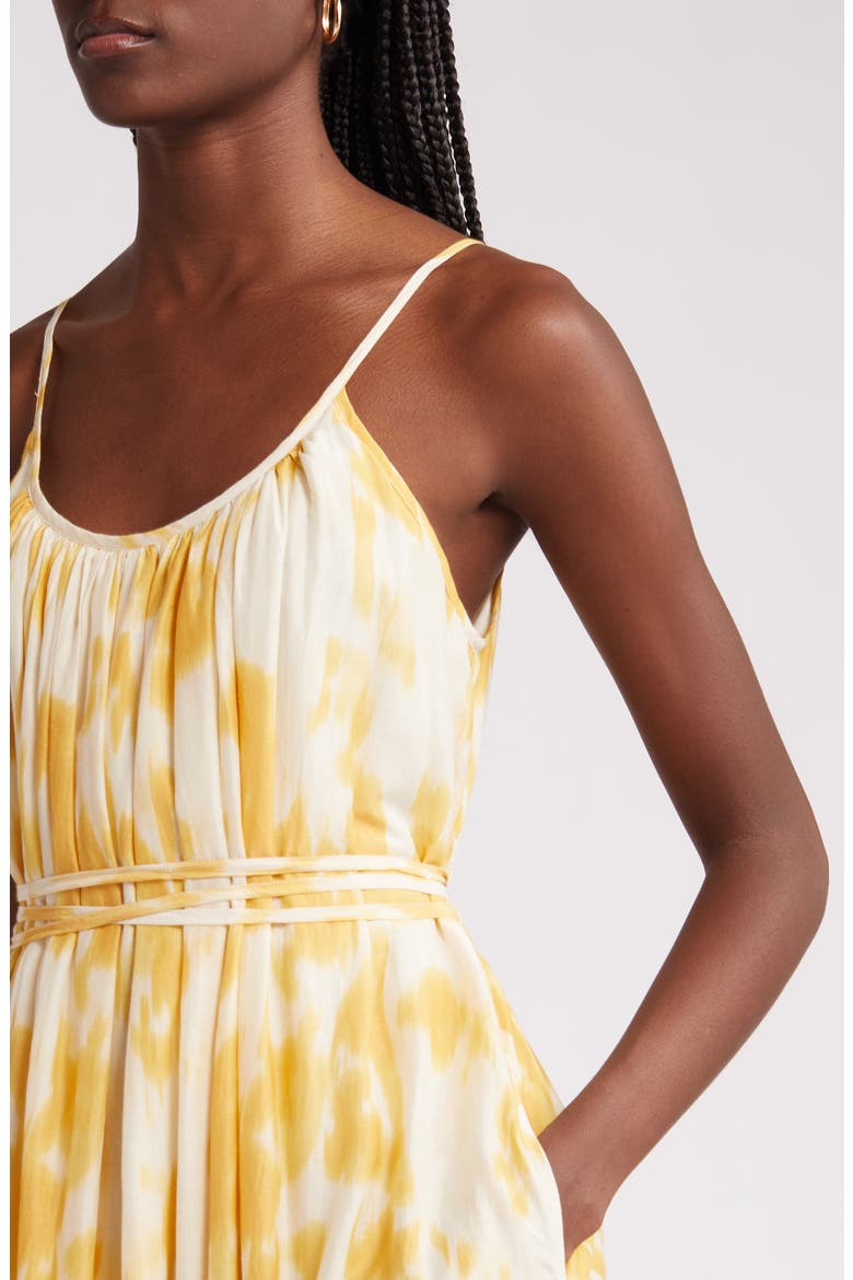 Cotton & Silk Tie Waist Tiered Sundress, Alternate, color, IVORY DOVE- YELLOW LOTUS BLUR