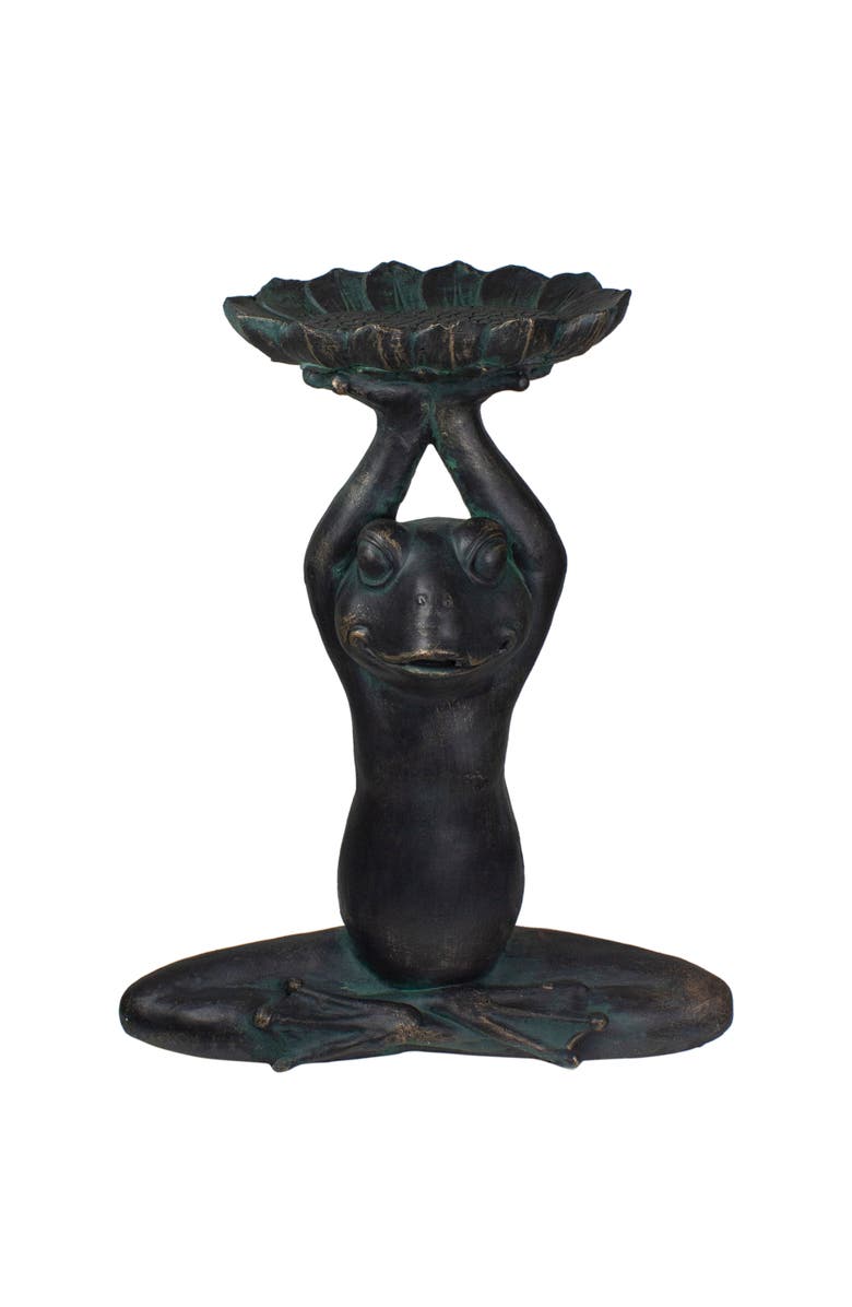 Northlight 22.25" Gray Yoga Frog with Bird Feeder Outdoor Garden Statue, Main, color, Gray