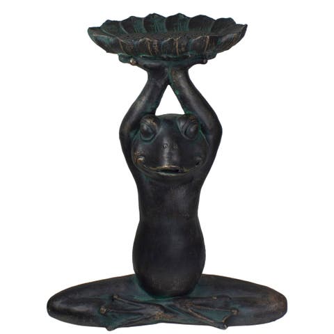 22.25" Gray Yoga Frog with Bird Feeder Outdoor Garden Statue