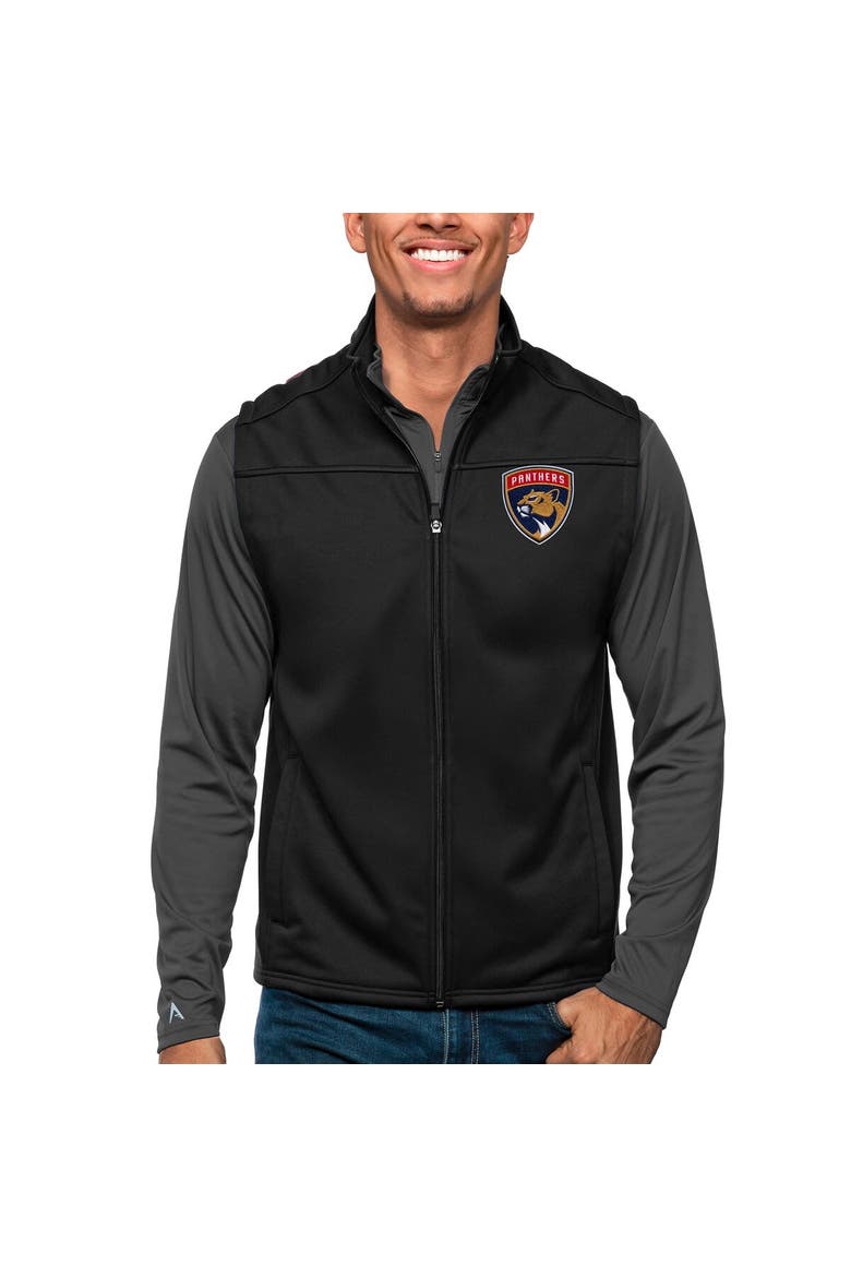 Men's Antigua Black Florida Panthers Links Full-Zip Golf Vest, Main, color, Black