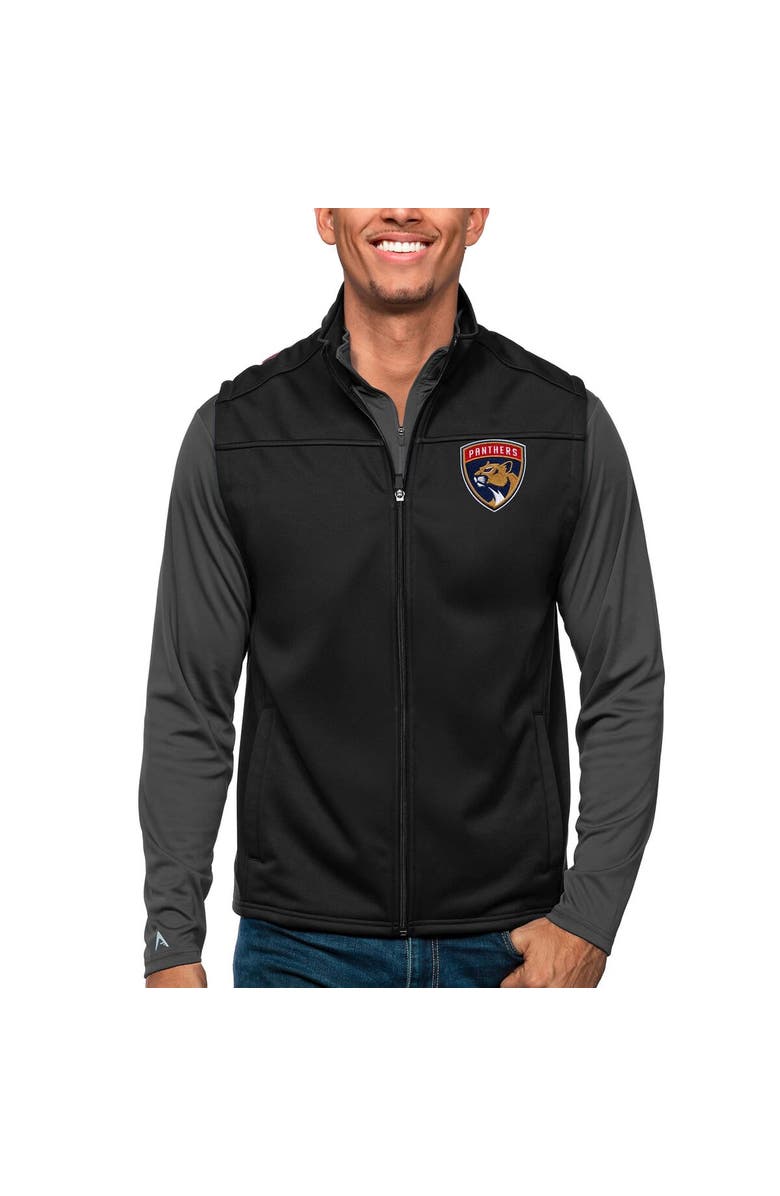 ANTIGUA Men's Antigua Black Florida Panthers Links Full-Zip Golf Vest, Main, color,