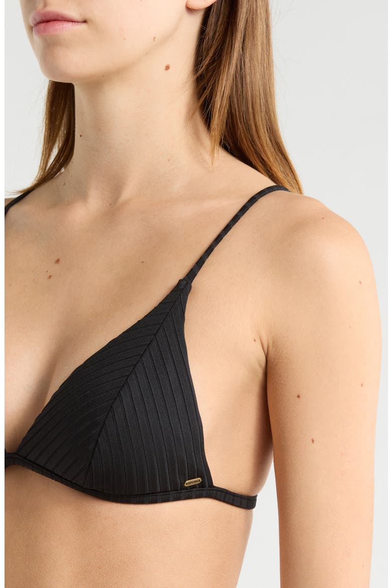 Surf Banded Fixed Triangle Bikini Top, Alternate, color, BLACK