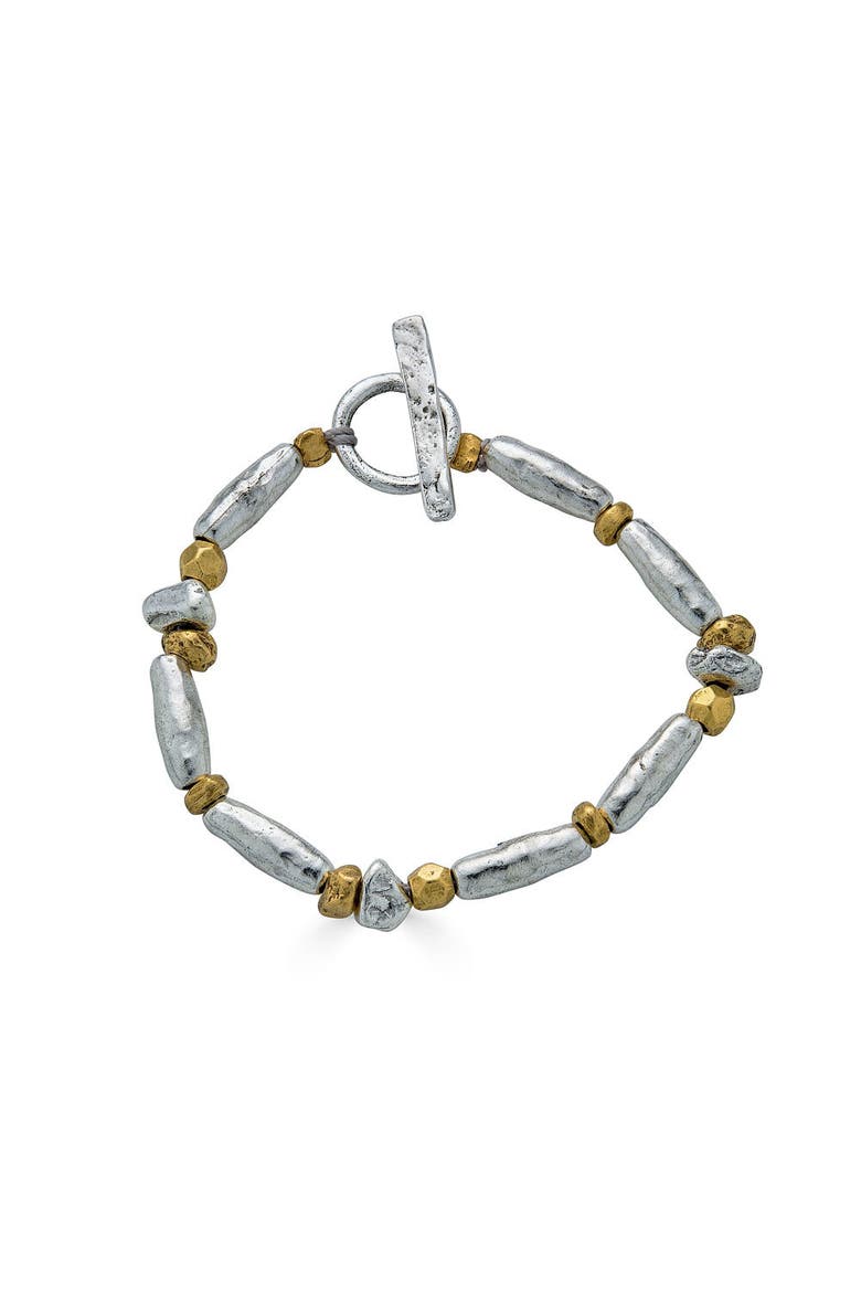 Mixed Metal Organic Bead Bracelet, Main, color, Silver