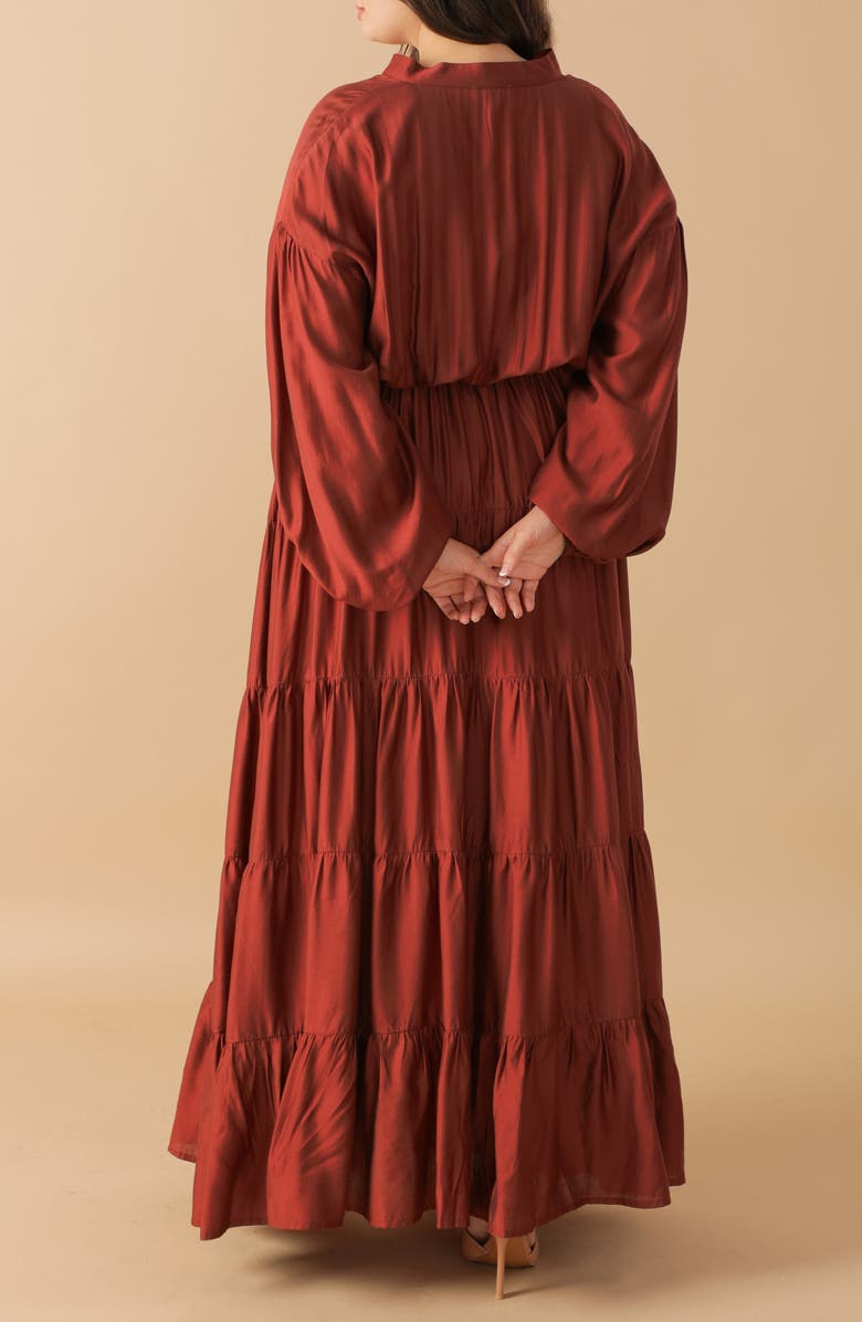 FLYING TOMATO Long Sleeve Maxi Dress, Alternate, color, Brick