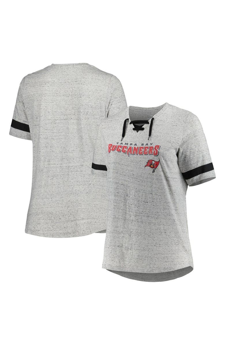 PROFILE Women's Heather Gray Tampa Bay Buccaneers Plus Size Lace-Up V-Neck T-Shirt, Main, color, 