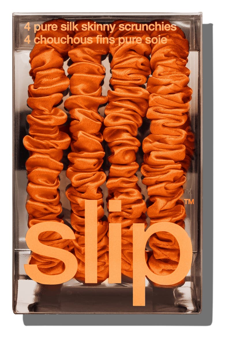 Pure Silk Skinny Scrunchies, Alternate, color, ORANGE