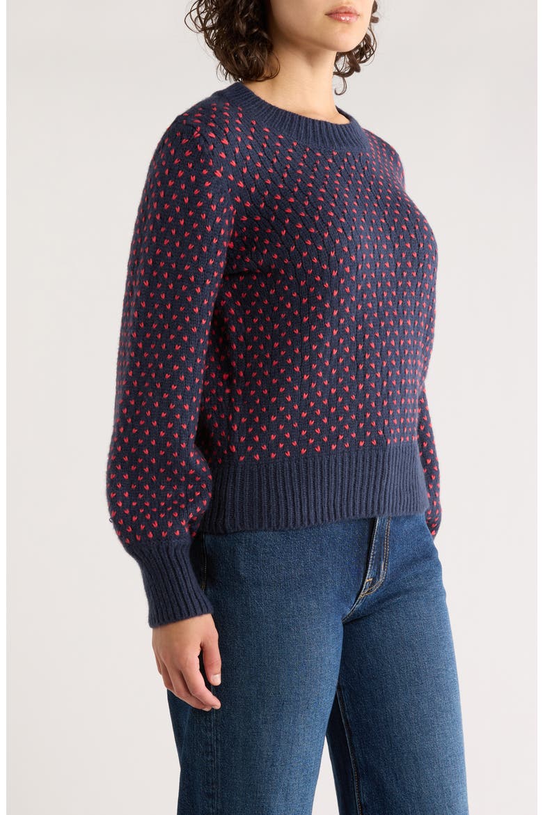 Alma Heart Stitch Crewneck Sweater, Alternate, color, NAVY/ RED