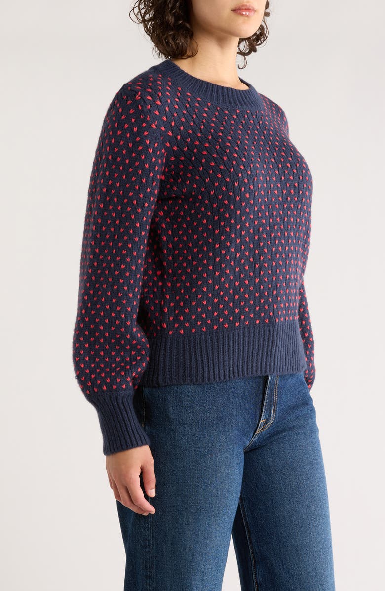 Marine Layer Alma Heart Stitch Crewneck Sweater, Alternate, color, Navy/ Red