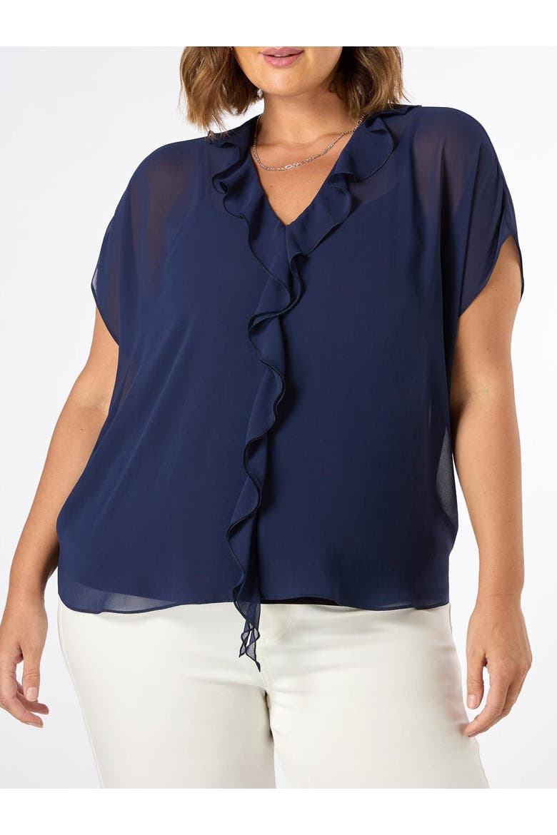 Chiffon Ruffle Short Sleeve Blouse, Alternate, color, Navy