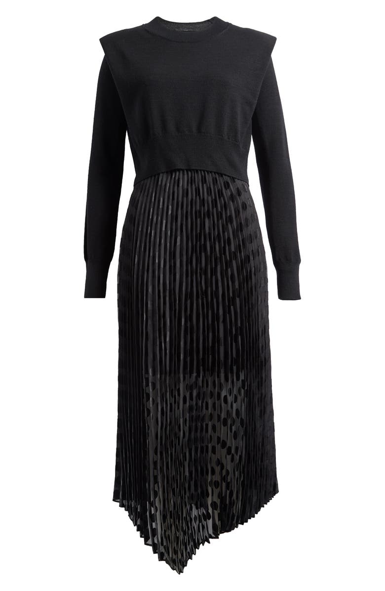 AllSaints Leia Merino Wool Sweater & Dot Slipdress Set, Main, color, Black