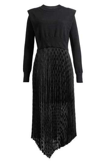 Shop Allsaints Leia Merino Wool Sweater & Dot Slipdress Set In Black