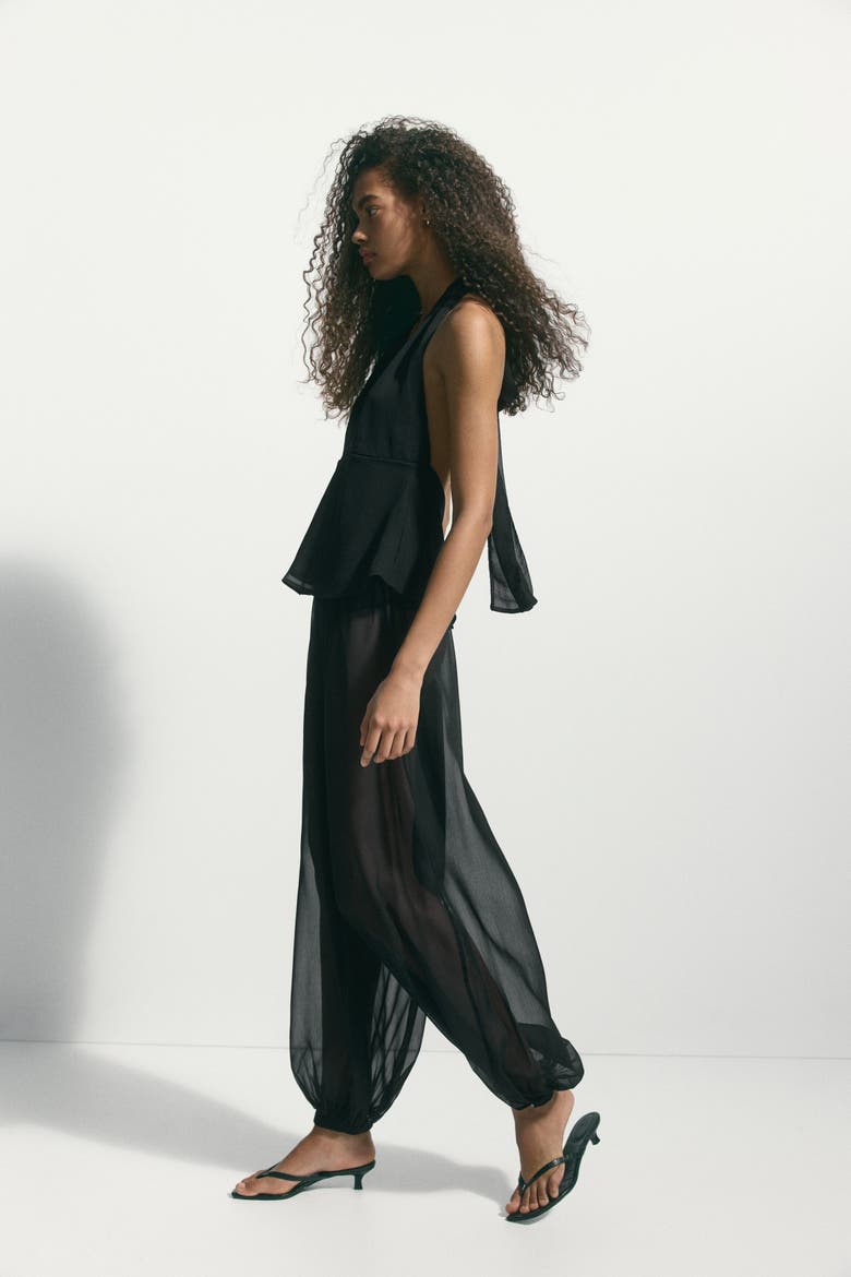 Balloon-leg Pull-on Trousers, Alternate, color, Black