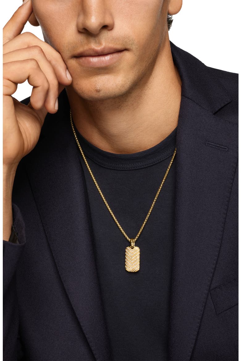 Men's Chevron Tag in 18K Yellow Gold with Diamonds, 27mm, Alternate, color, GOLD