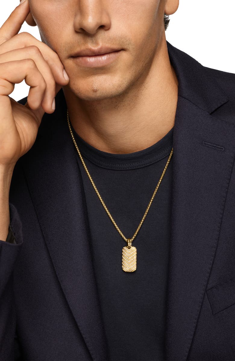 David Yurman Men's Chevron Tag in 18K Yellow Gold with Diamonds, 27mm, Alternate, color, Gold