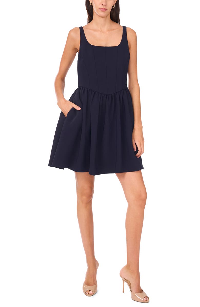 CeCe Corset Bodice Fit & Flare Minidress, Main, color, Classic Navy 407