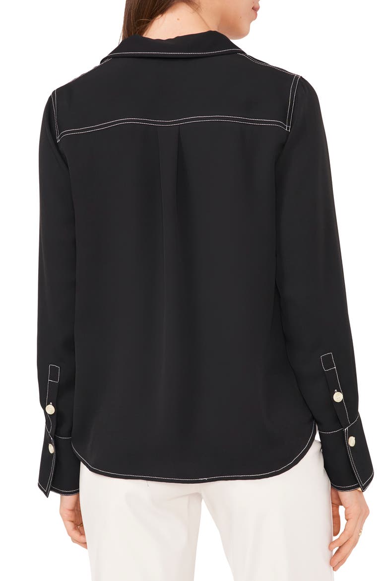 Topstitch Utility Button-Up Shirt, Alternate, color, RICH BLACK