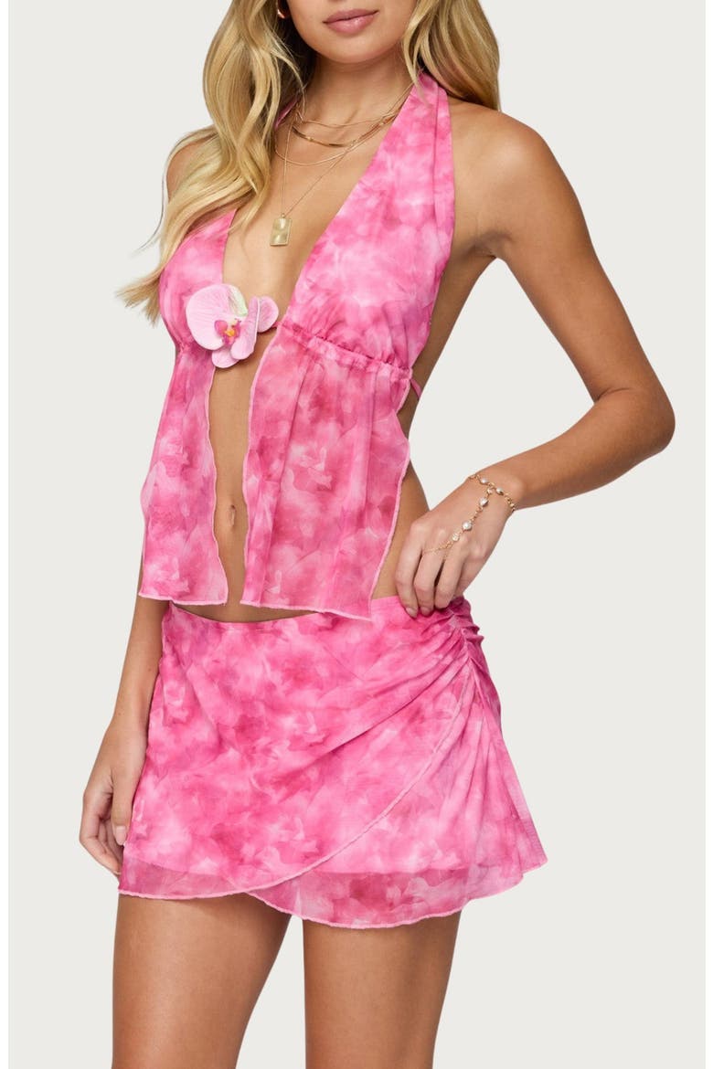 Tie Dye Halter Split Front Mesh Camisole, Alternate, color, PINK