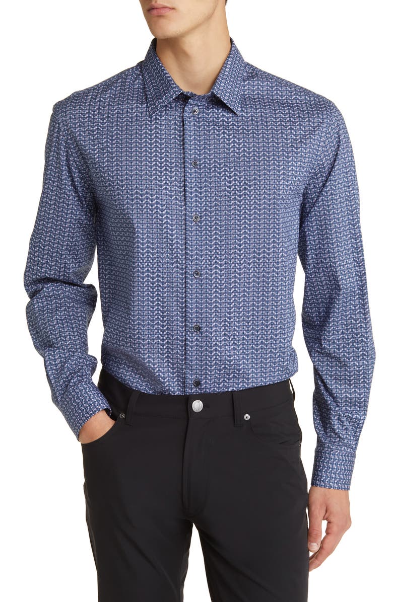Emporio Armani Geo Box Stretch Button-Up Shirt, Main, color, 