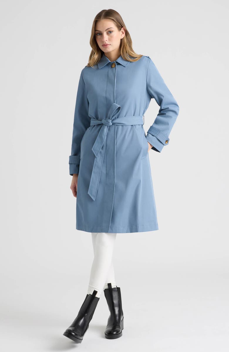 Ellen Tracy Belted Canvas Trench Coat, Alternate, color, Dusty Blue