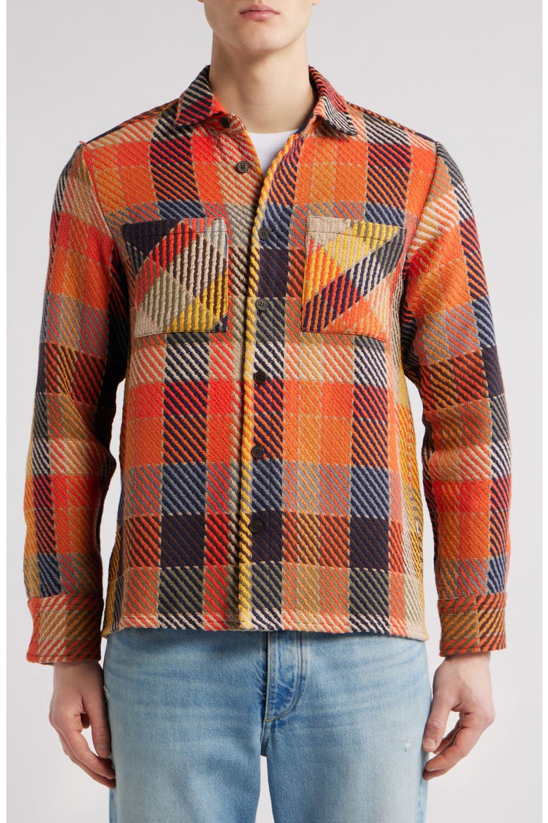 Whiting Plaid Cotton Blend Overshirt, Alternate, color, ORANGE MULTI