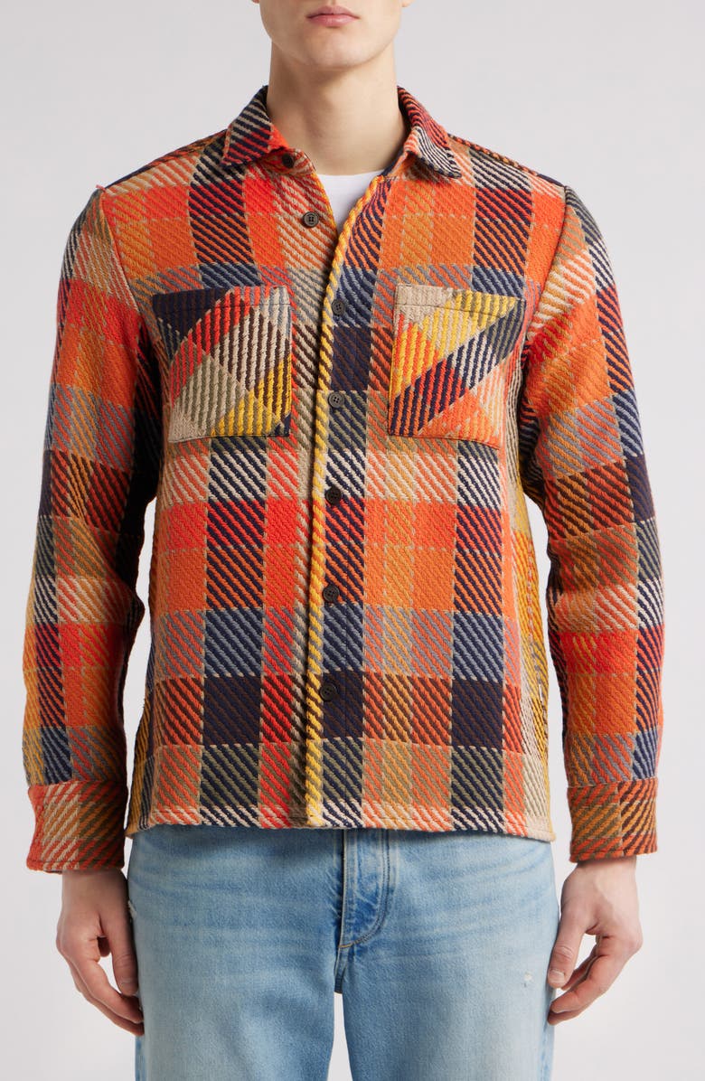 Wax London Whiting Plaid Cotton Blend Overshirt, Alternate, color, Orange Multi