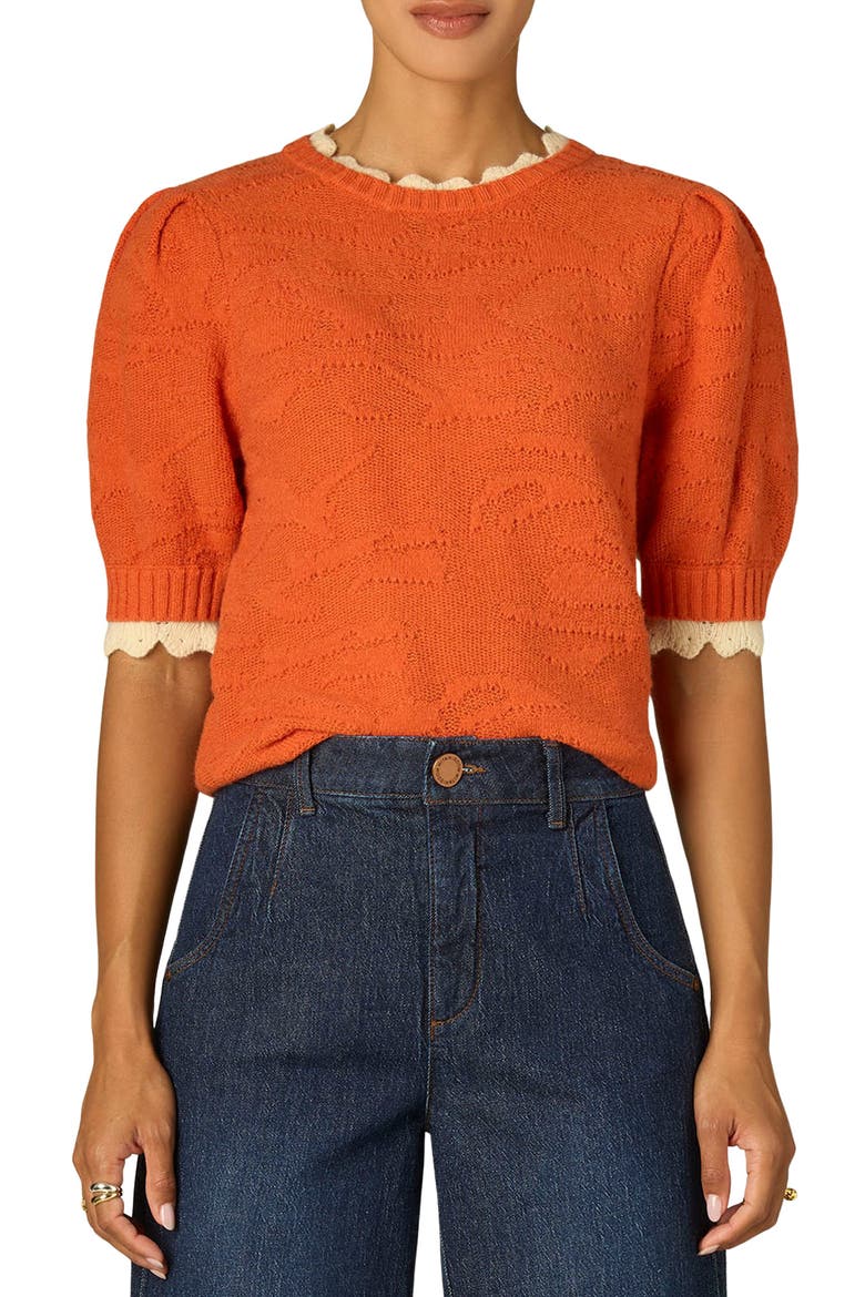 Puff Sleeve Sweater, Main, color, SUNRISE/ ECRU