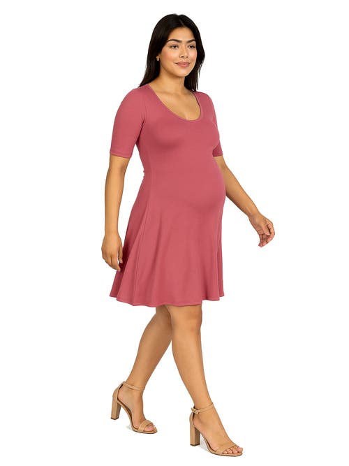 24seven Comfort Apparel Maternity Knee Length A-line Elbow Sleeve Dress In Pink