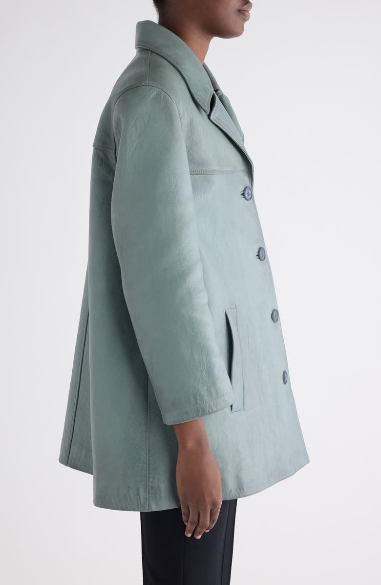 Chloé Waxy Leather Coat, Alternate, color, Faded Blue