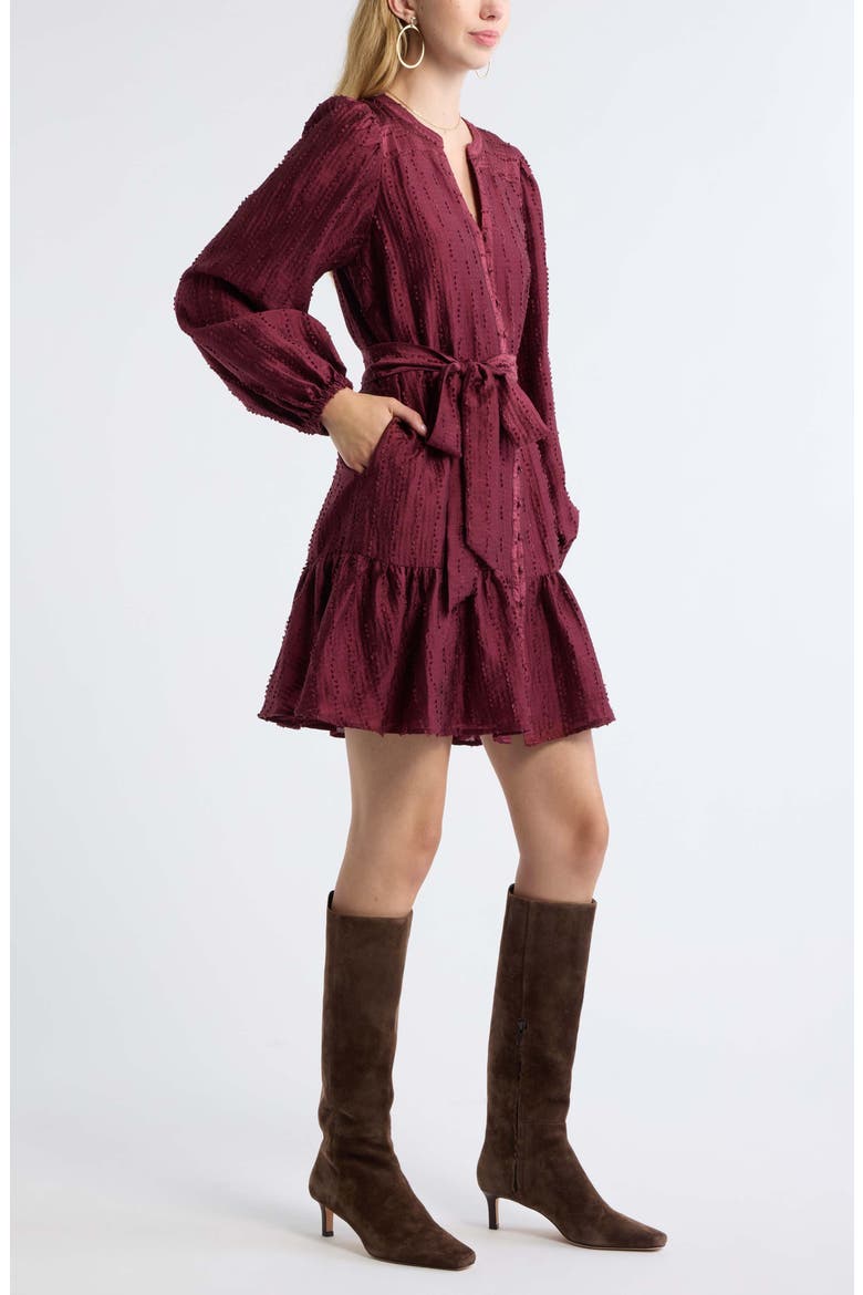 Textured Button Front Minidress, Alternate, color, BURGUNDY BANNER