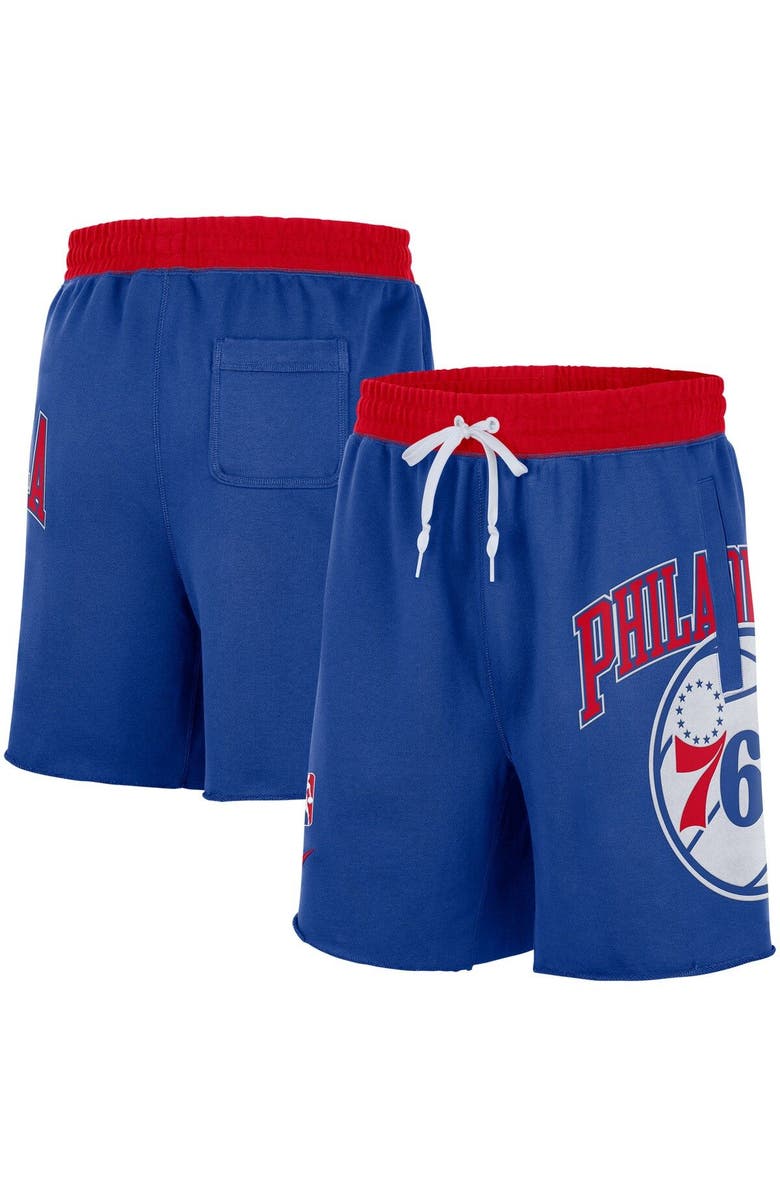 Nike Men's Nike Royal Philadelphia 76ers 75th Anniversary Courtside Fleece Shorts, Main, color, Royal