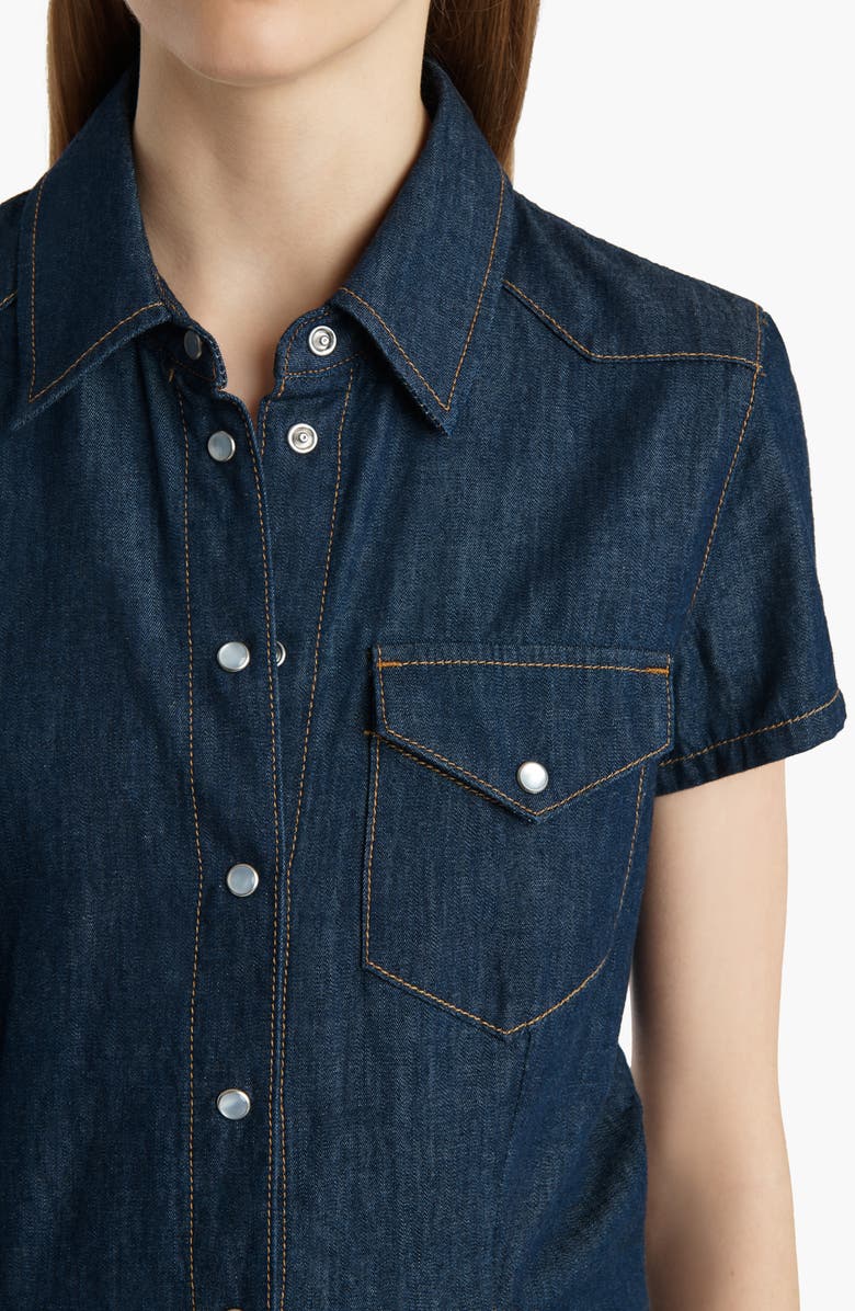 Khaite Cavazos Short Sleeve Denim Snap-Up Shirt, Alternate, color, Benson