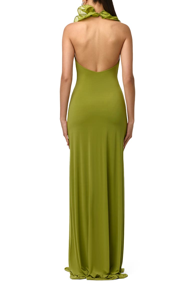 Ruffle Plunge Halter Maxi Dress, Alternate, color, MOJITO