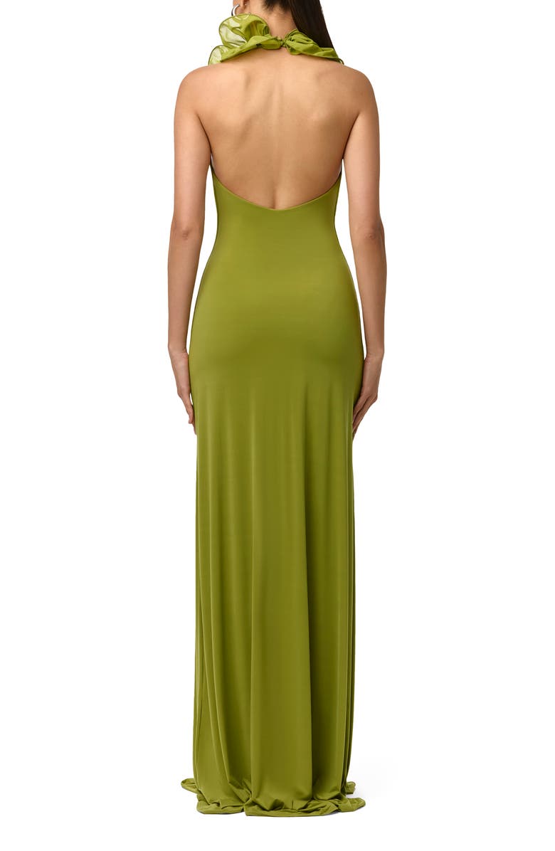 Naked Wardrobe Ruffle Plunge Halter Maxi Dress, Alternate, color, Mojito