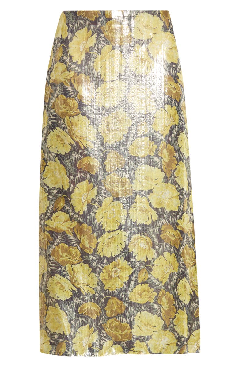 Valentino After Winter Metallic Poppies Print Skirt, Main, color, Yellow Multi
