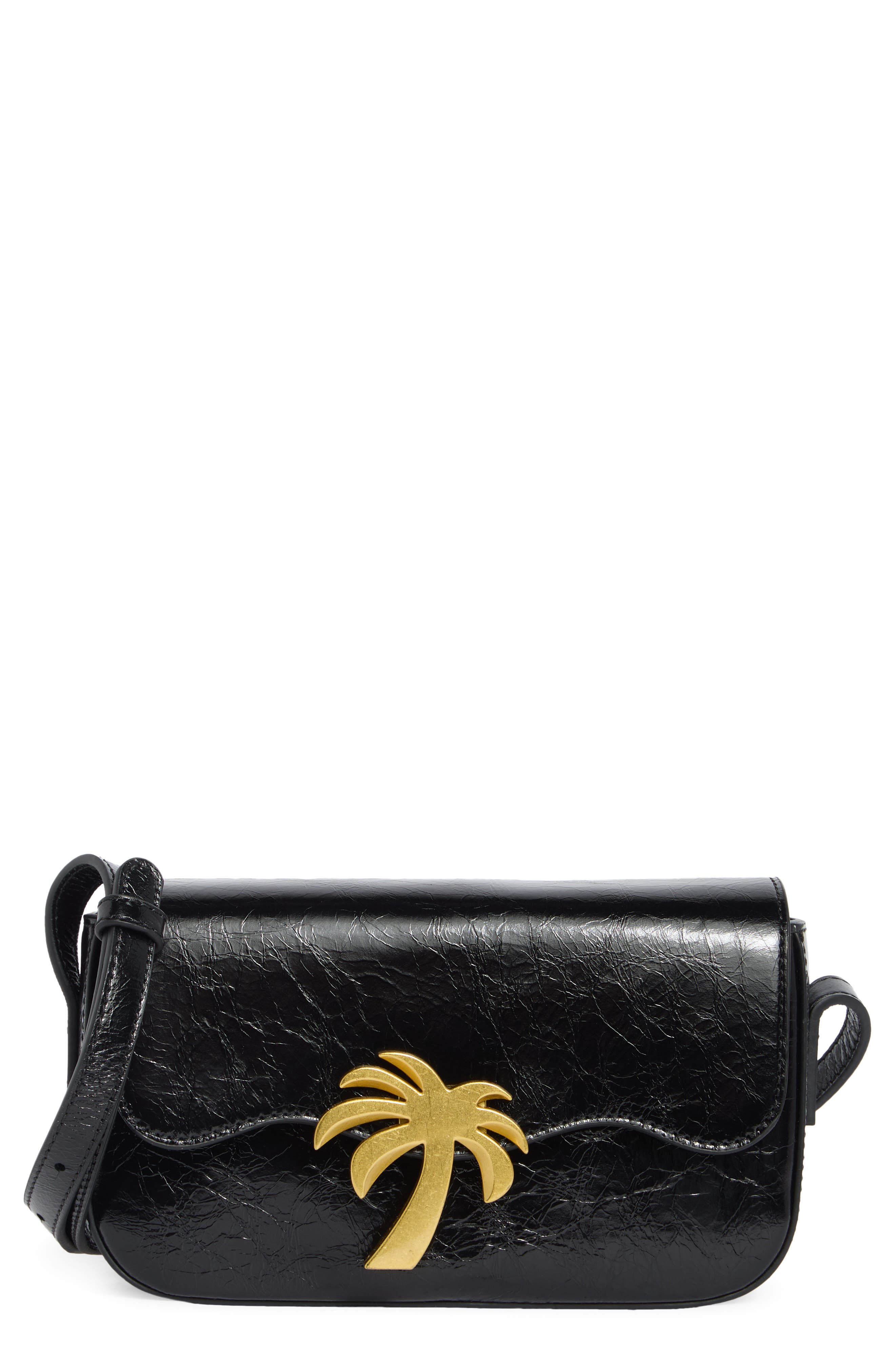 Small Palm Leather Crossbody Bag, Main, color, BLACK