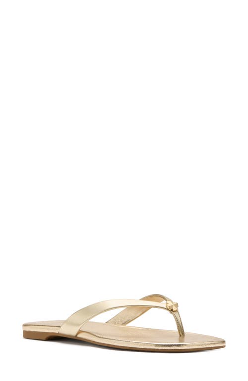 Kate Spade New York Spade Flower Patent Leather Flip Flop In Pale Gold