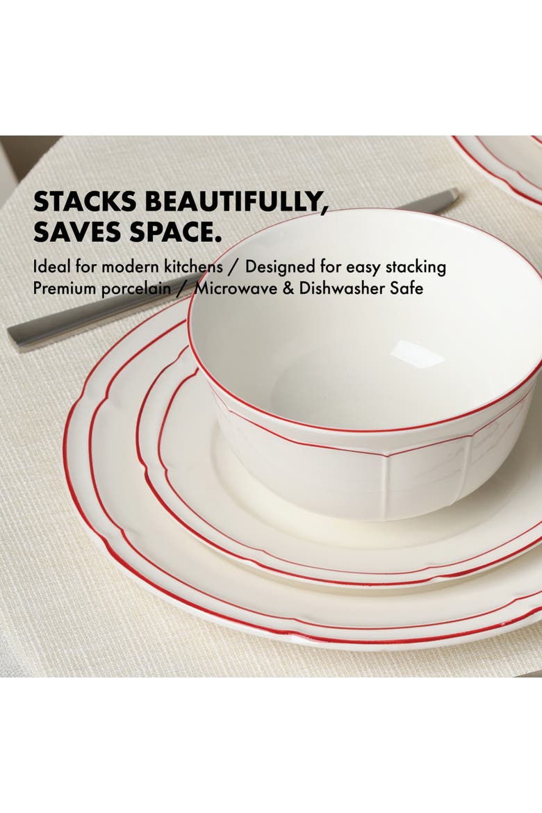 Victory 12-Piece Porcelain Dinnerware Set, Colored Rim, Alternate, color, Red