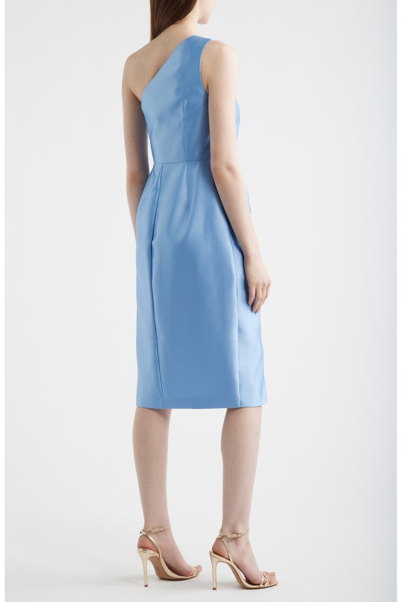 Pleated Bow One-Shoulder Mikado Cocktail Dress, Alternate, color, ICY TOPAZ